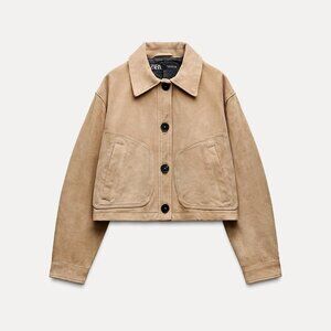 Zara 100% Leather Cropped Jacket